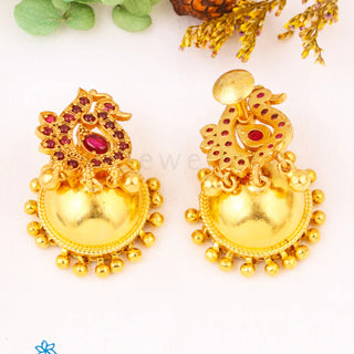 Nartaka- Peacock Motif Silver Jhumkas