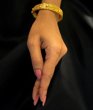 The Nrtu Silver Filigree Pearl Openable Bracelet - Single (Size /2.2/2.4/2.6/2.8)