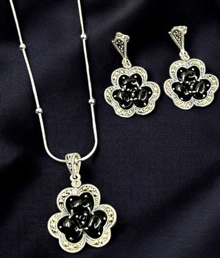 The Eksha Silver Marcasite Pendant Set