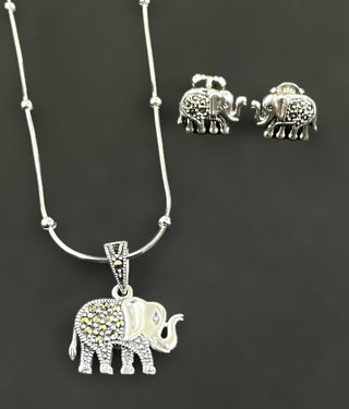 The Elephant Silver Marcasite Pendant Set