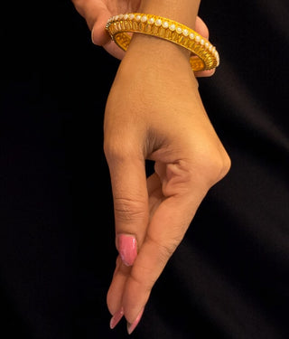 The Moti Tode Silver Pearl Bangle- Single (Size/2.2/ 2.4/2.6/2.8)