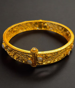 The Nrtu Silver Filigree Pearl Openable Bracelet - Single (Size /2.2/2.4/2.6/2.8)