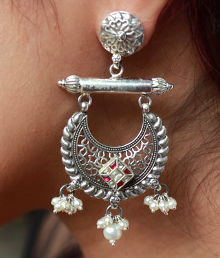 The Chandni Silver Pearl Jadau Earrings