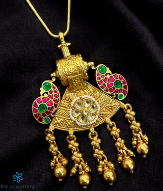 The Nidaka Antique Silver Kundan Peacock Pendant