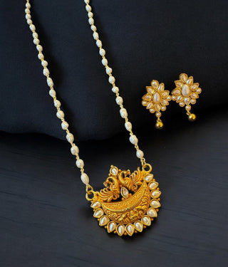 The Abhishti Nakshi Silver Pearl Peacock Necklace & Earrings