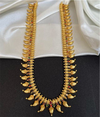 The Ananya Silver Navratna Long Mango Necklace/Waistbelt