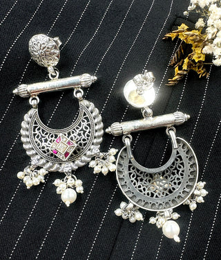 The Chandni Silver Pearl Jadau Earrings