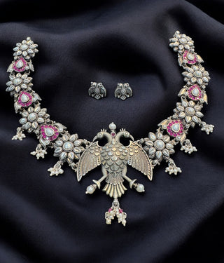 The Atyukti Silver Gandaberunda Pearl Necklace & Earrings