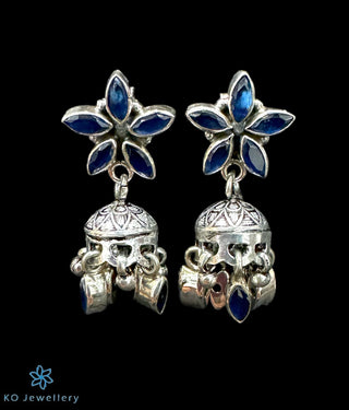 The Kanisha Silver Jhumkas (Blue)