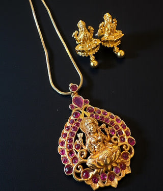 The Padmasini Silver Lakshmi Pendant & Earrings
