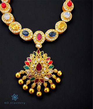 Aadipta Silver Navratna Necklace in pure silver with vibrant gemstones by KO Jewellery.