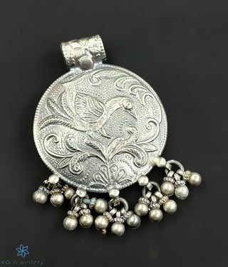 Zohra Silver Antique Pendant with intricate bird design 