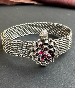 The Abhijita Silver Mesh Kemp Bracelet- Single (Oxidised/Size 2.2/2.4/2.6/2.8)