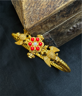 The Virat Silver Gandaberunda Golusu Bangle-Single (Size /2.2/2.4/2.6/2.8) (Coral)