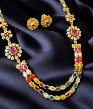 The Anuva Silver Navaratna Layered Necklace & Earrings