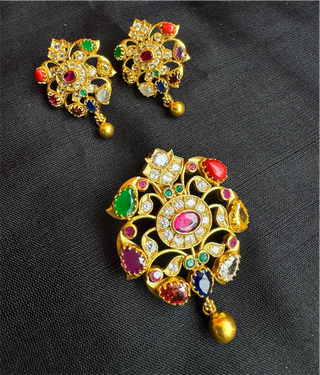 The Akshaya Silver Navratna Pendant Set