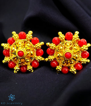 The Lakshita Silver Ear-studs (Coral)