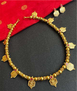 The Saumika Antique Silver Kemp Lakshmi Kasumala Coin Necklace & Earrings