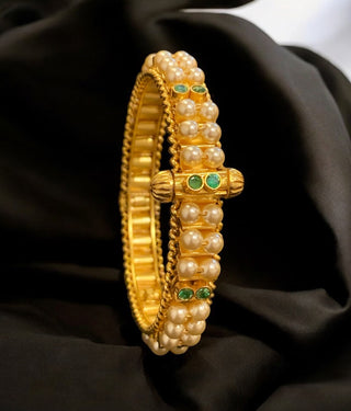 The Prisha Silver Pearl Bracelet Muttina Bale -Single ( Green /Size /2.2/2.4/2.6/2.8)