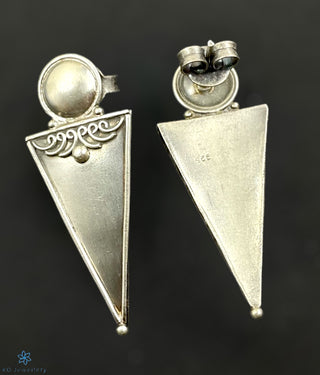 Back of Aakara Silver Earrings with triangular design