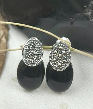 The Silver Marcasite Earrings (Black)