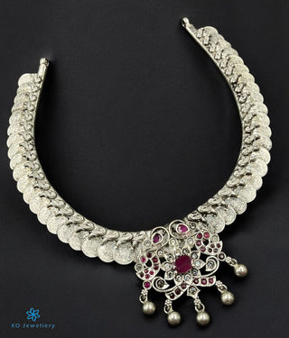 The Mohini Silver Peacock Kasumala  Necklace (Oxidised)