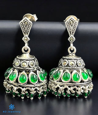 The Deeksha Silver Marcasite Jhumkas