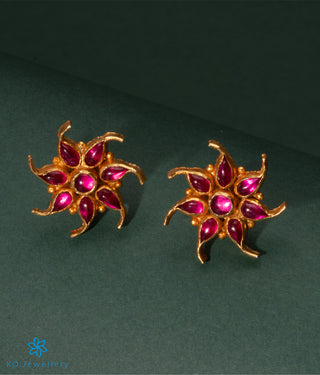 The Pauspa Silver Kempu Ear-Studs (Red)