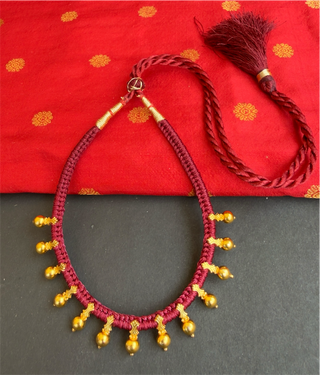 The Sthara Silver Thread Necklace Red