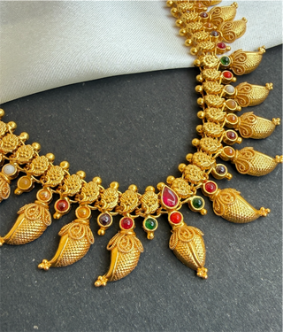 The Ananya Silver Navarathna Mango Necklace Set of 2