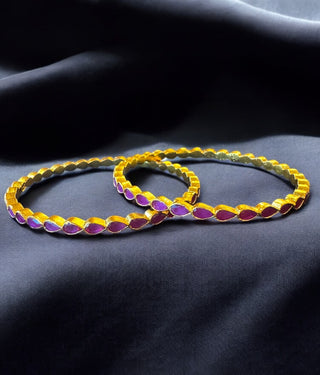 The Artava Silver Kempu Bangle- Single (Red/Size 2.2/2.4/2.6/2.8)