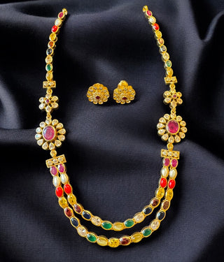The Anuva Silver Navaratna Layered Necklace & Earrings