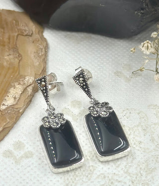 The Silver Marcasite Earrings (Black)