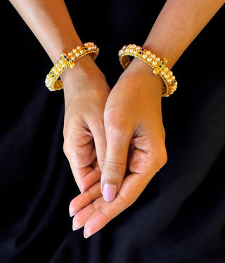 The Prisha Silver Pearl Bracelet Muttina Bale -Single ( Blue /Size /2.2/2.4/2.6/2.8)