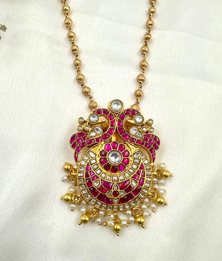 The Twin Peacock Silver Kundan Necklace