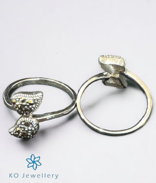 Twin Leaf Silver Marcasite Toe-Rings