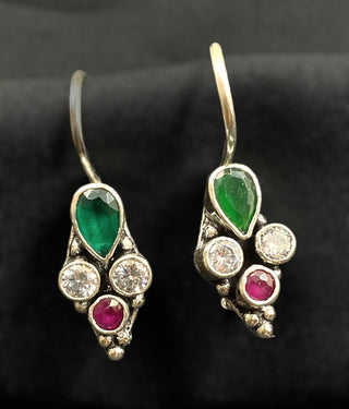 The Paras Silver Gemstone Earrings (Red/Green)