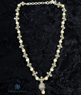 The Marian Silver Pearl Marcasite Necklace & Earrings