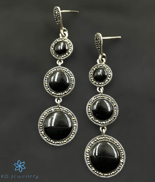 The Vidisha Silver Marcasite Cocktail Earrings (Black)