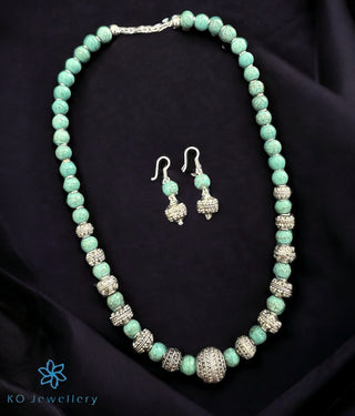 The Silver Turquoise Beads Necklace & Earrings