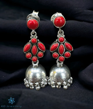 The Sanija Silver Jhumkas (Coral)