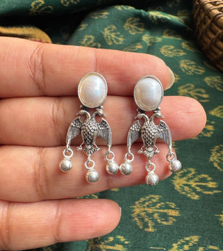 The Dvi-Paksha Silver Gandaberunda Pearl Earrings