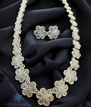 The Clora Floral Silver Marcasite Necklace & Earrings