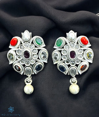 The Abhijita Silver Navratna Ear-studs (Oxidised)