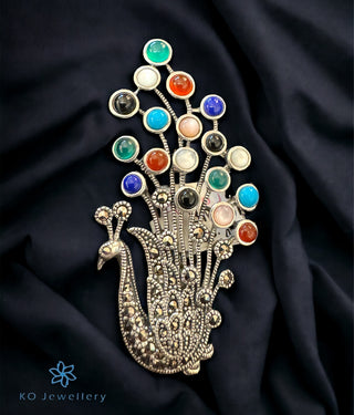 The Resplendent Peacock Silver Marcasite Brooch & Pendant