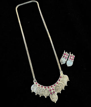 The Mudra Silver Lakshmi  Kasumala Necklace & Earrings (Oxidised)
