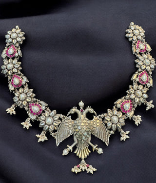 The Atyukti Silver Gandaberunda Pearl Necklace & Earrings