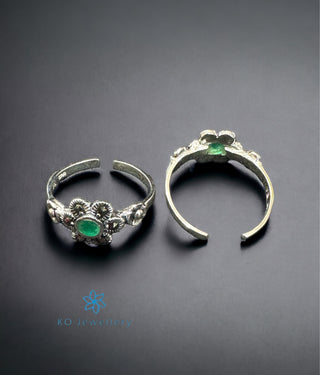  Preet Silver Marcasite Toe-Rings (Green)