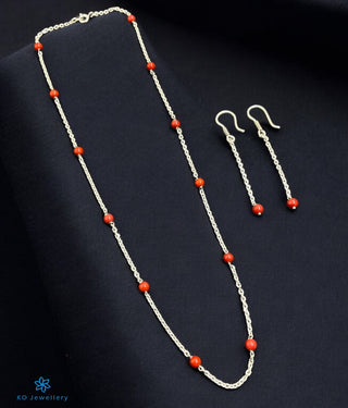 The Zyama Silver Coral Necklace/ Earrings