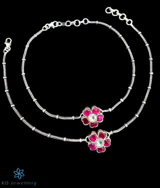 The Naisha Silver Kundan Anklet (Red)